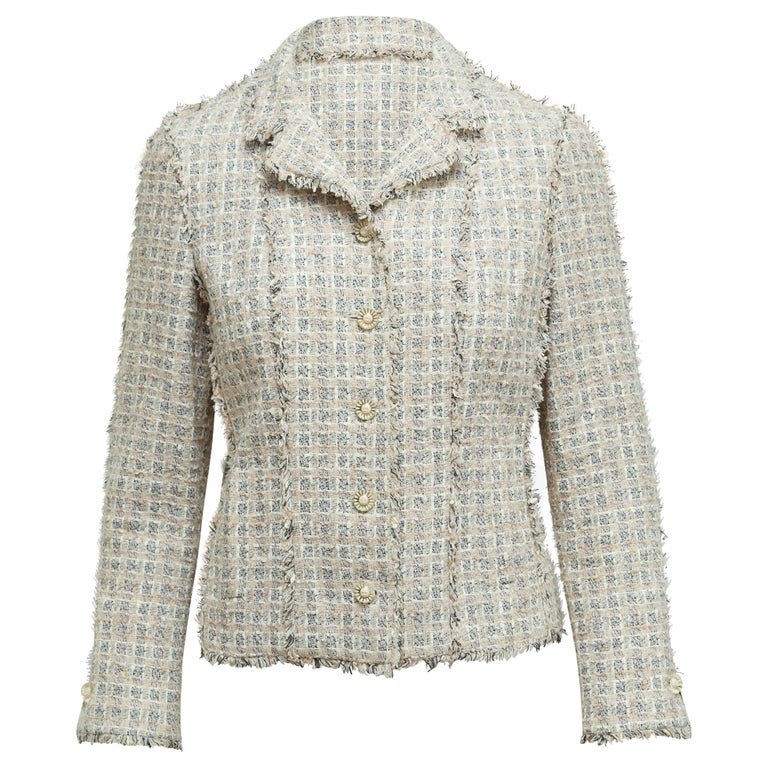 Chanel Cream and Multicolor Spring 2004 Tweed Blazer at 1stDibs