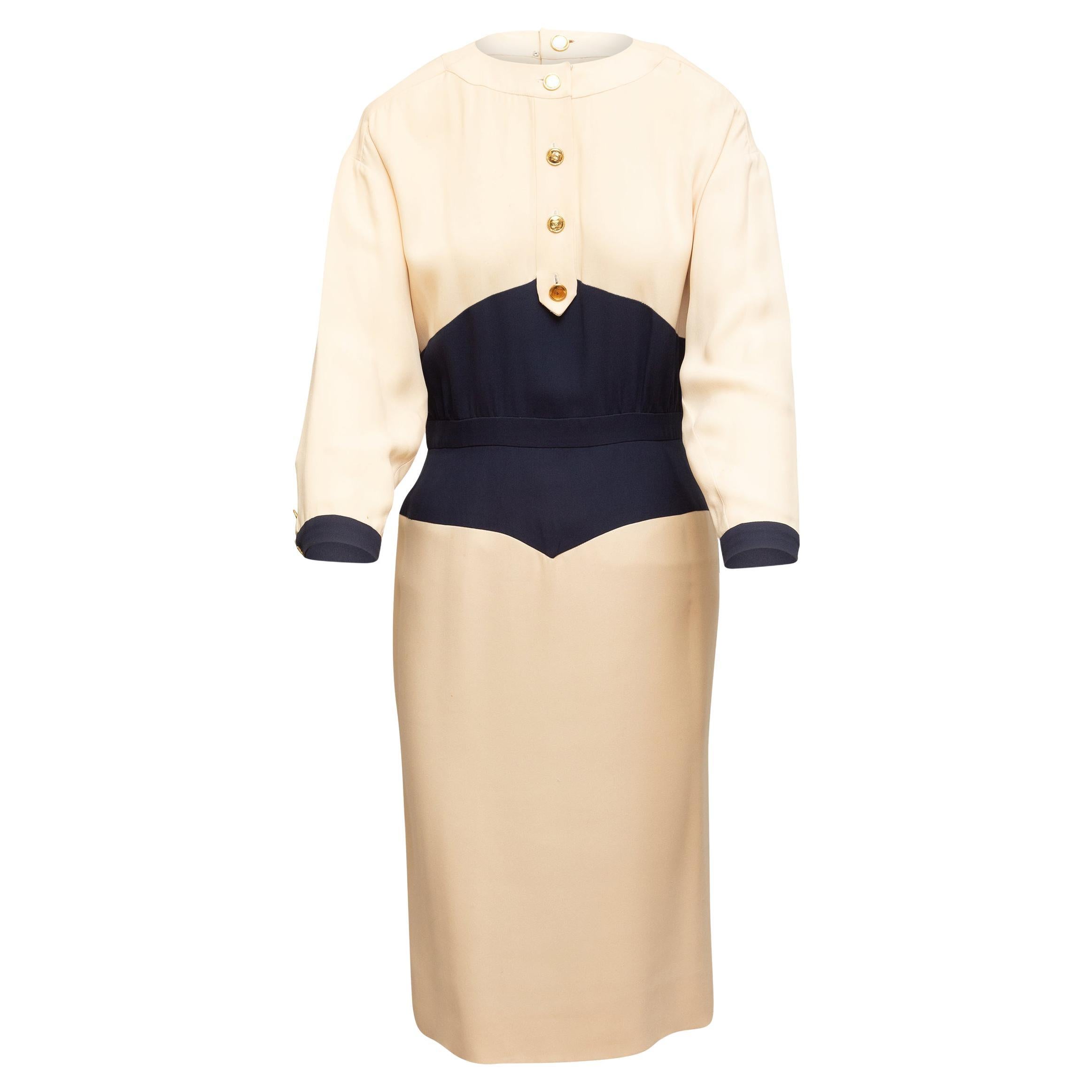 Chanel Cream & Navy Boutique Long Sleeve Dress