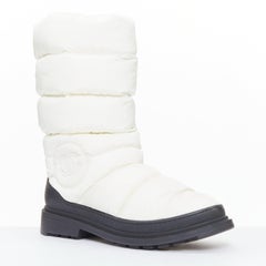 CHANEL cream nylon CC logo side padded black trim snow boots EU37.5
