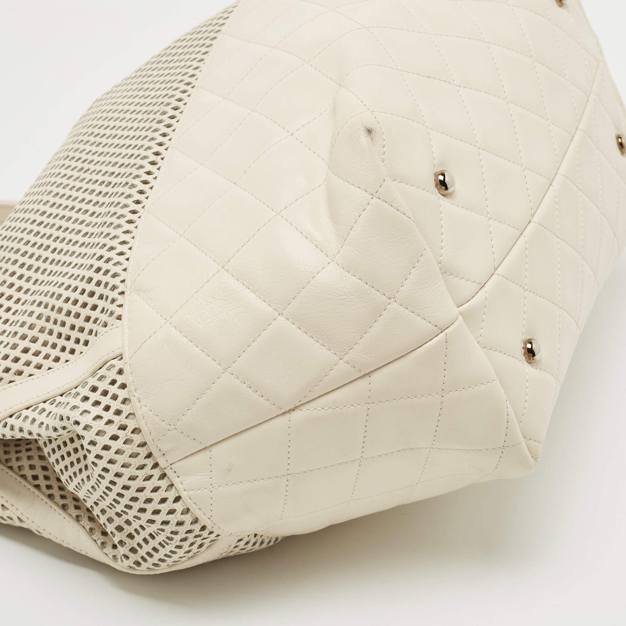 Chanel Cream Perforated Leather Up In The Air Tote 8