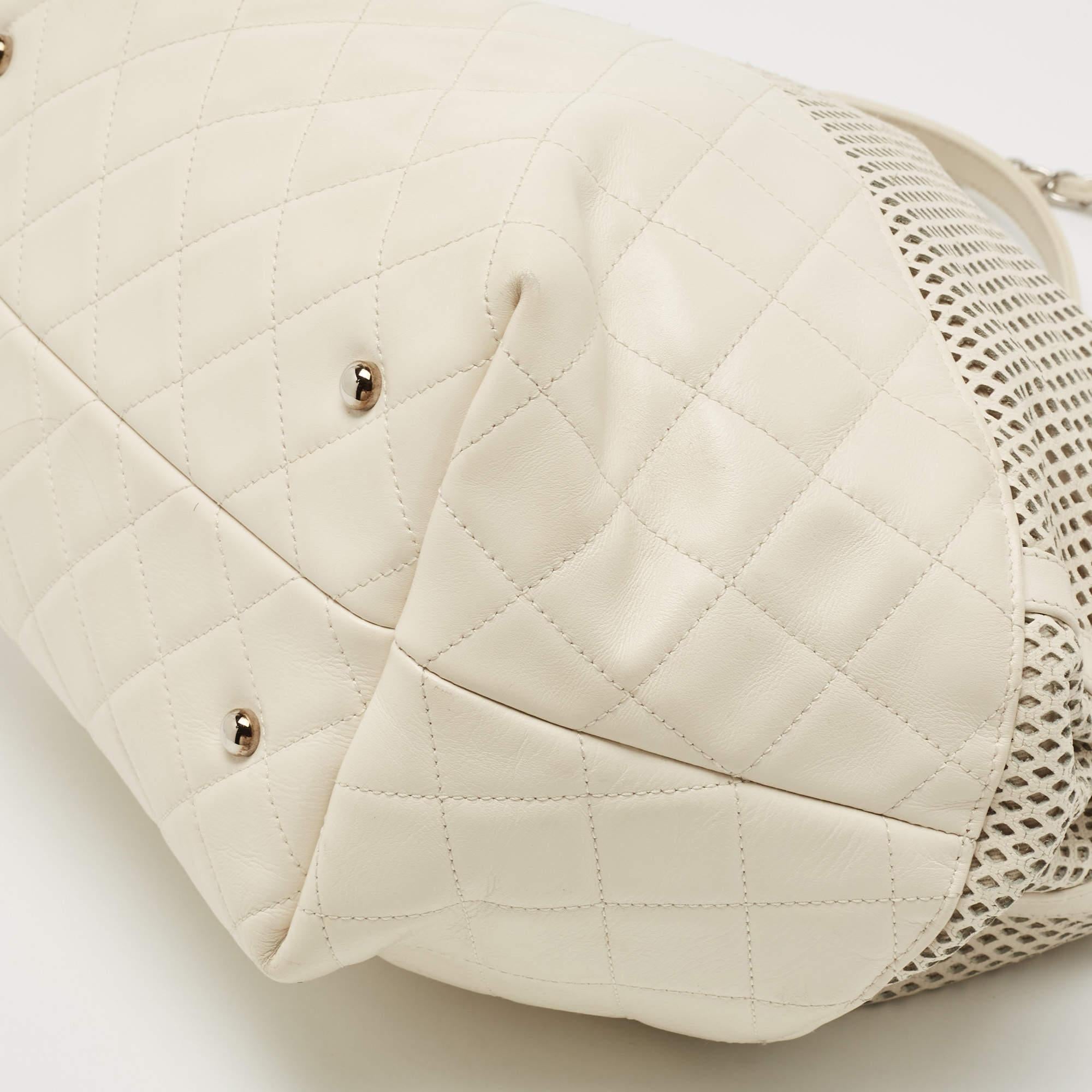 Chanel Cream Perforated Leather Up In The Air Tote 9