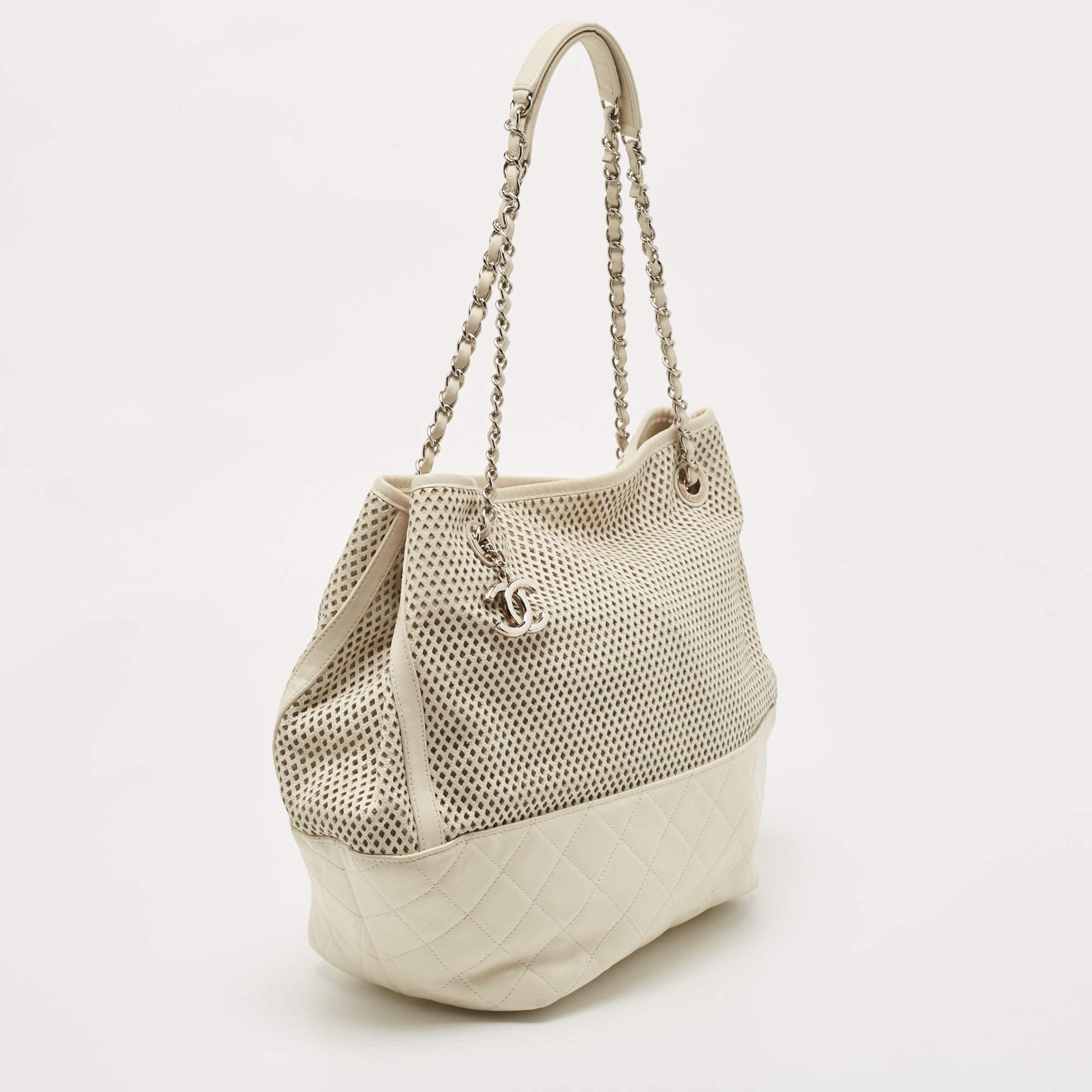 Women's Chanel Cream Perforated Leather Up In The Air Tote