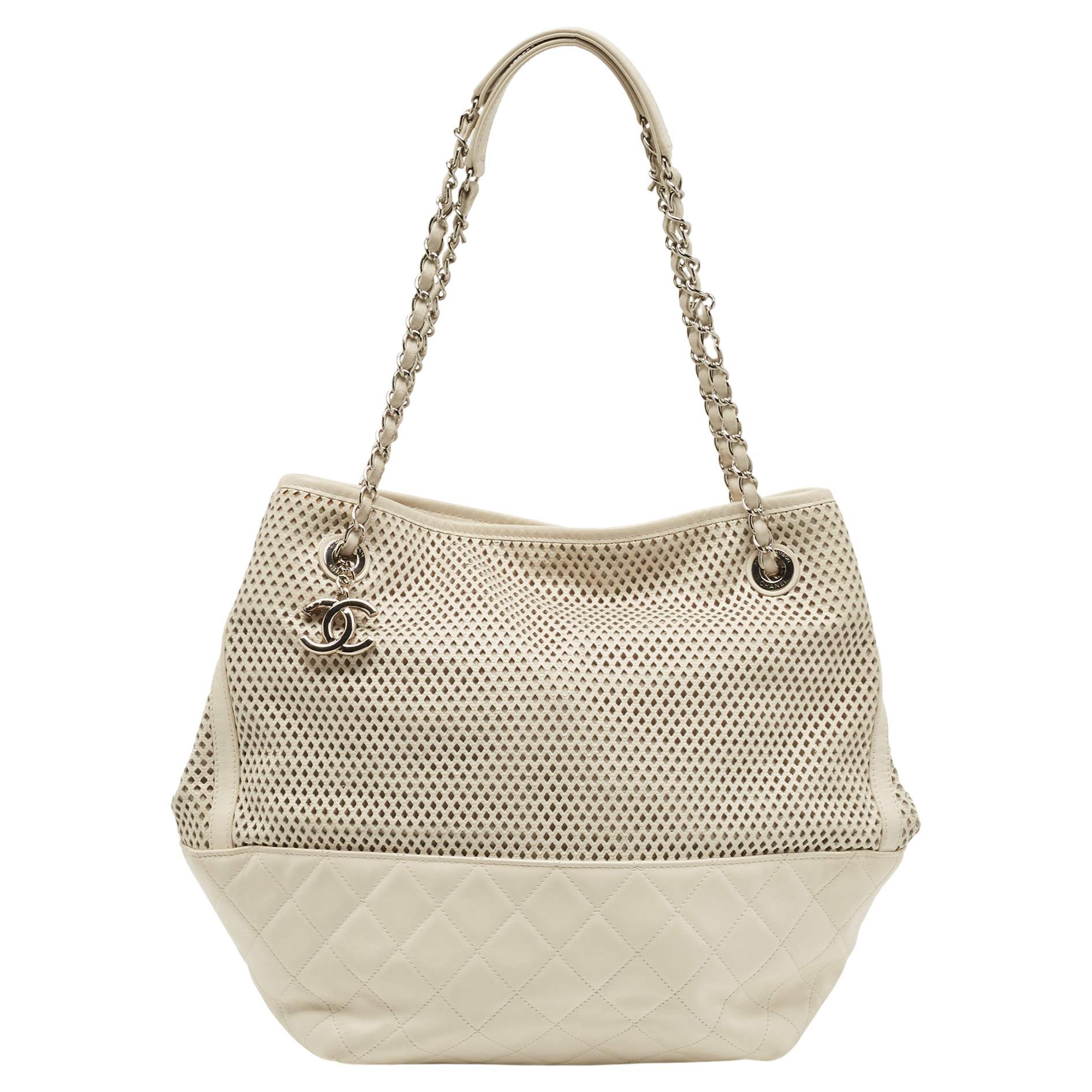 Chanel Cream Perforated Leather Up In The Air Tote