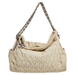 Chanel Cream Perforated Pleated Leather Chain Shoulder Bag