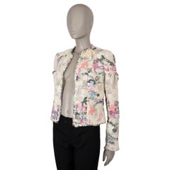 CHANEL cream pink blue 07C SEQUIN GRAFFITI CHIFFON TWEED Jacket XS