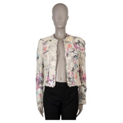 CHANEL cream pink blue 07C SEQUIN GRAFFITI CHIFFON TWEED Jacket XS
