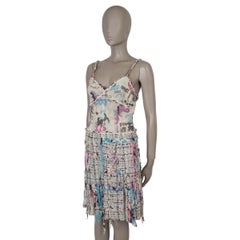 CHANEL cream pink blue silk 07C GRAFFITI TWEED Dress 38 S