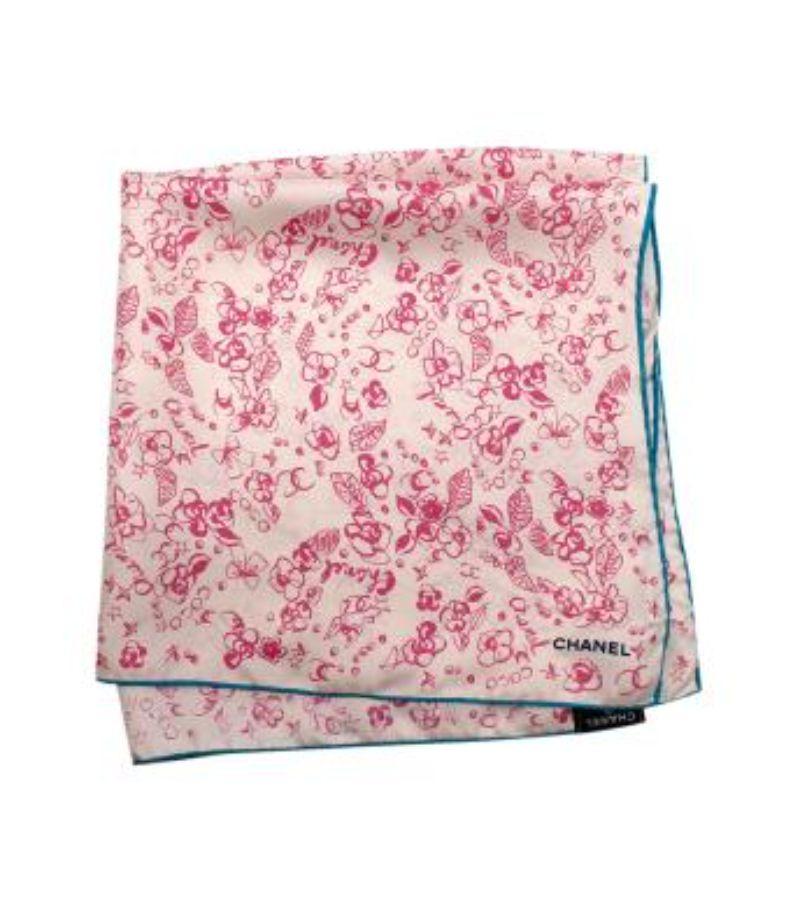 Chanel Cream & Pink CC Floral Scarf For Sale 1