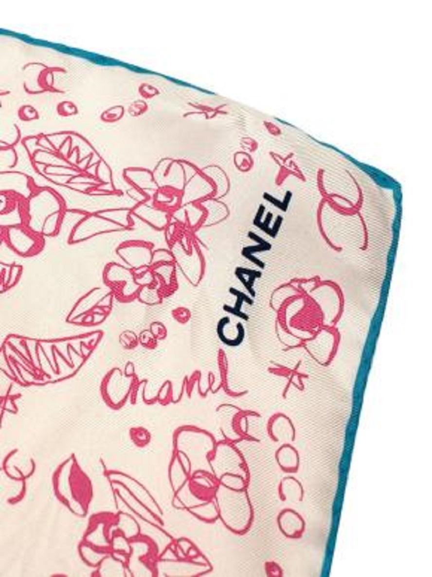 Women's Chanel Cream & Pink CC Floral Scarf For Sale