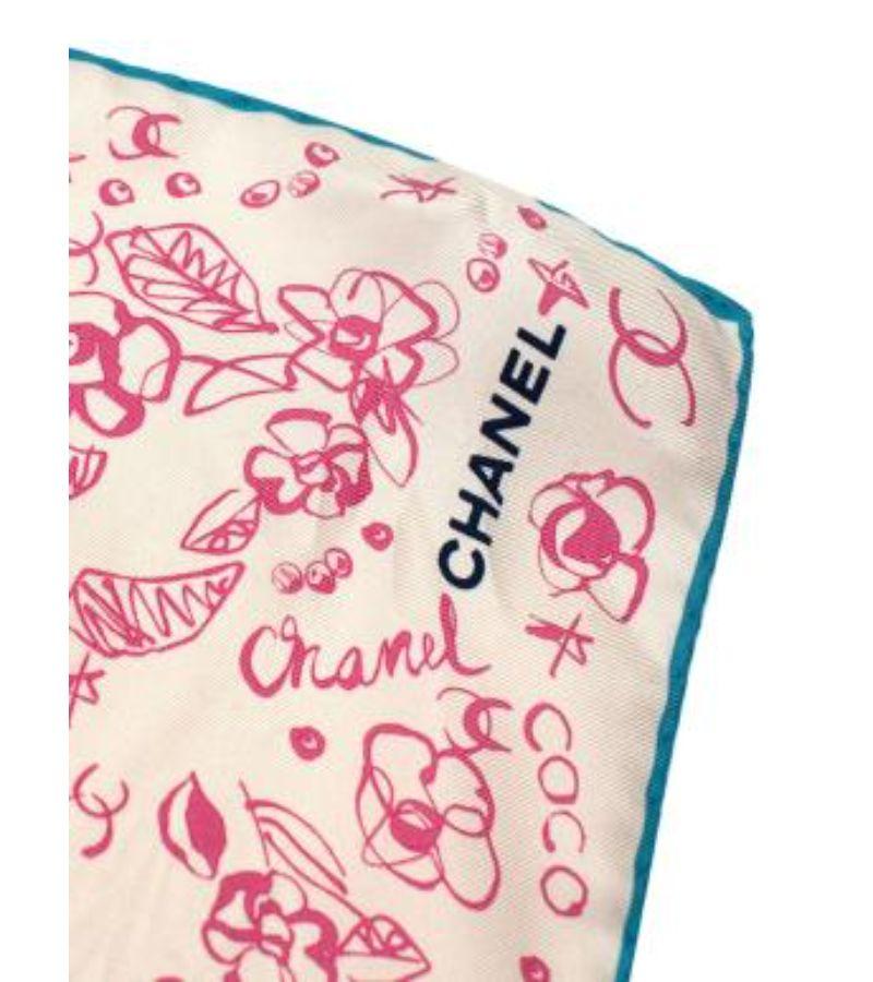 Chanel Cream & Pink CC Floral Scarf For Sale 2