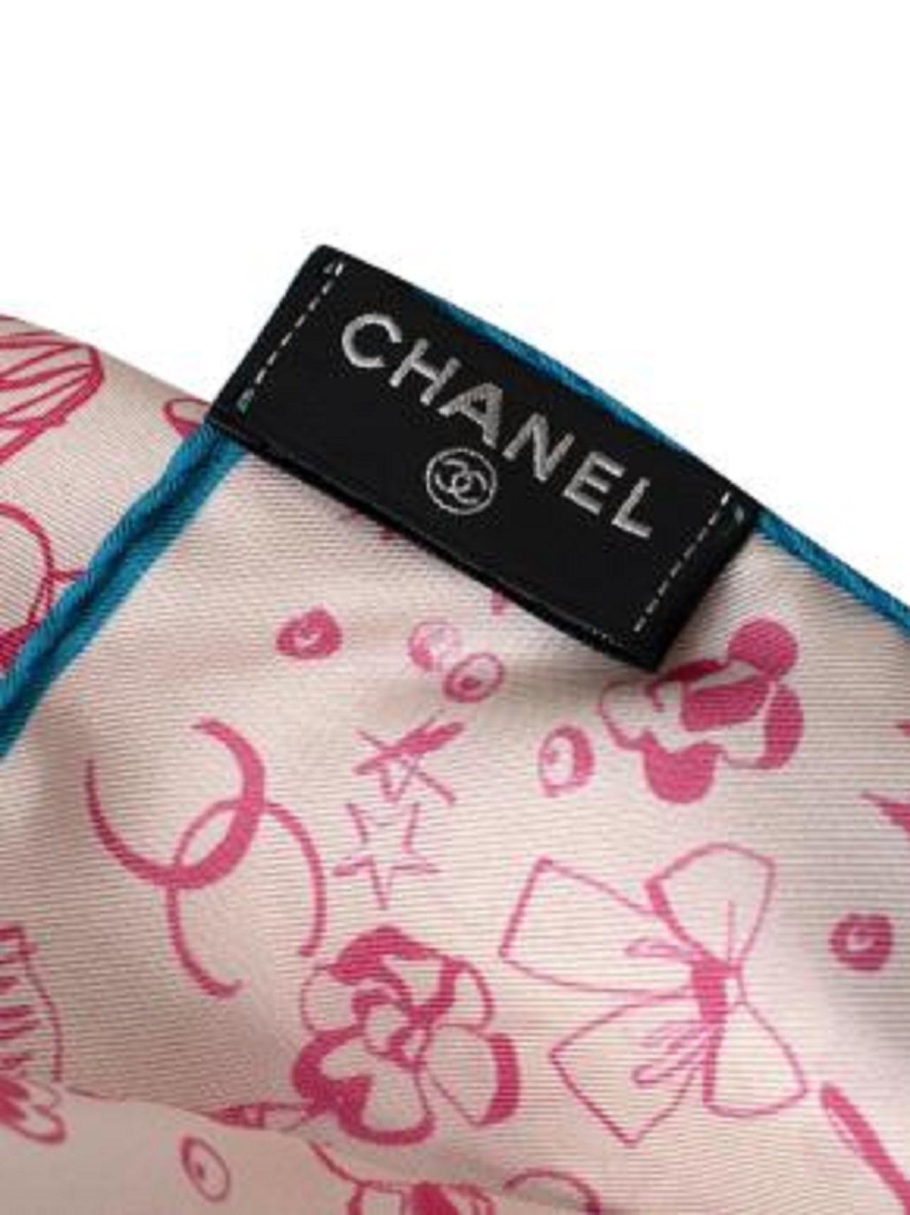 Chanel Cream & Pink CC Floral Scarf For Sale 3