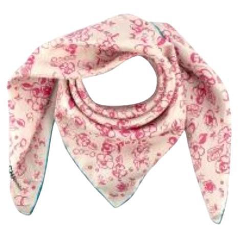 Chanel Cream & Pink CC Floral Scarf For Sale