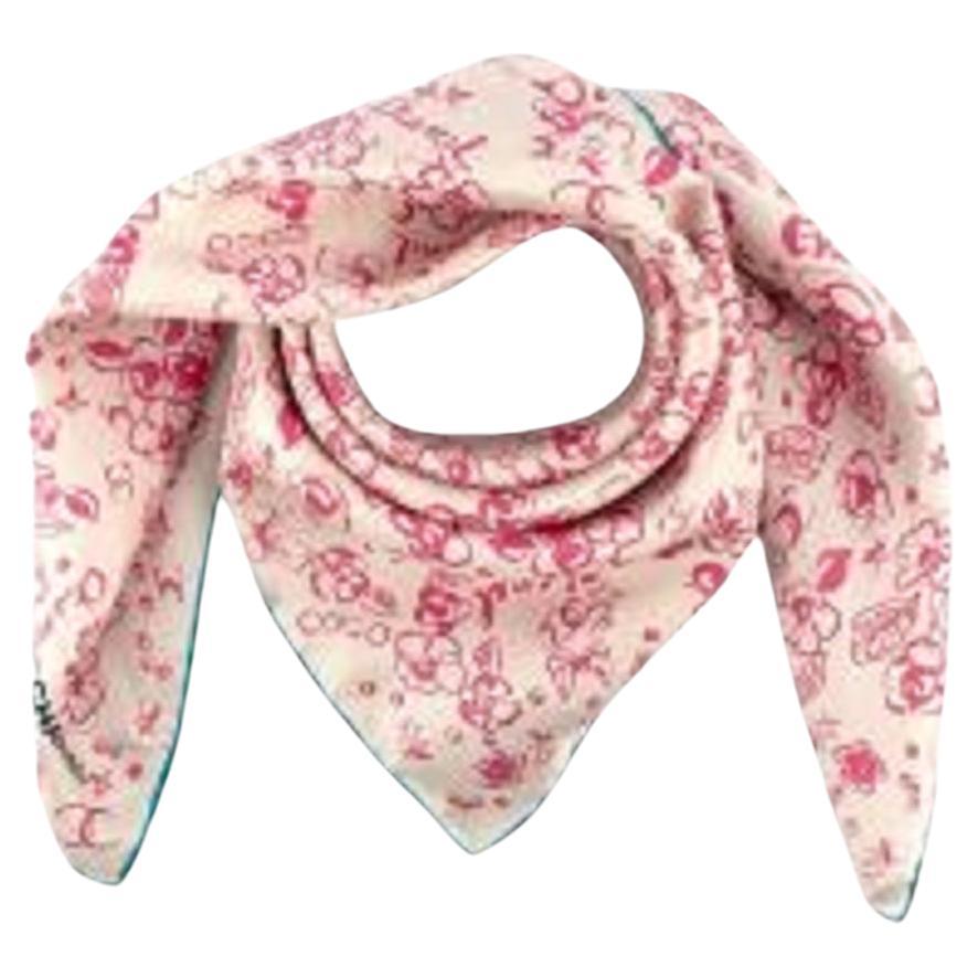 Chanel Cream & Pink CC Floral Scarf For Sale