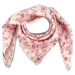 Chanel Cream & Pink CC Floral Scarf