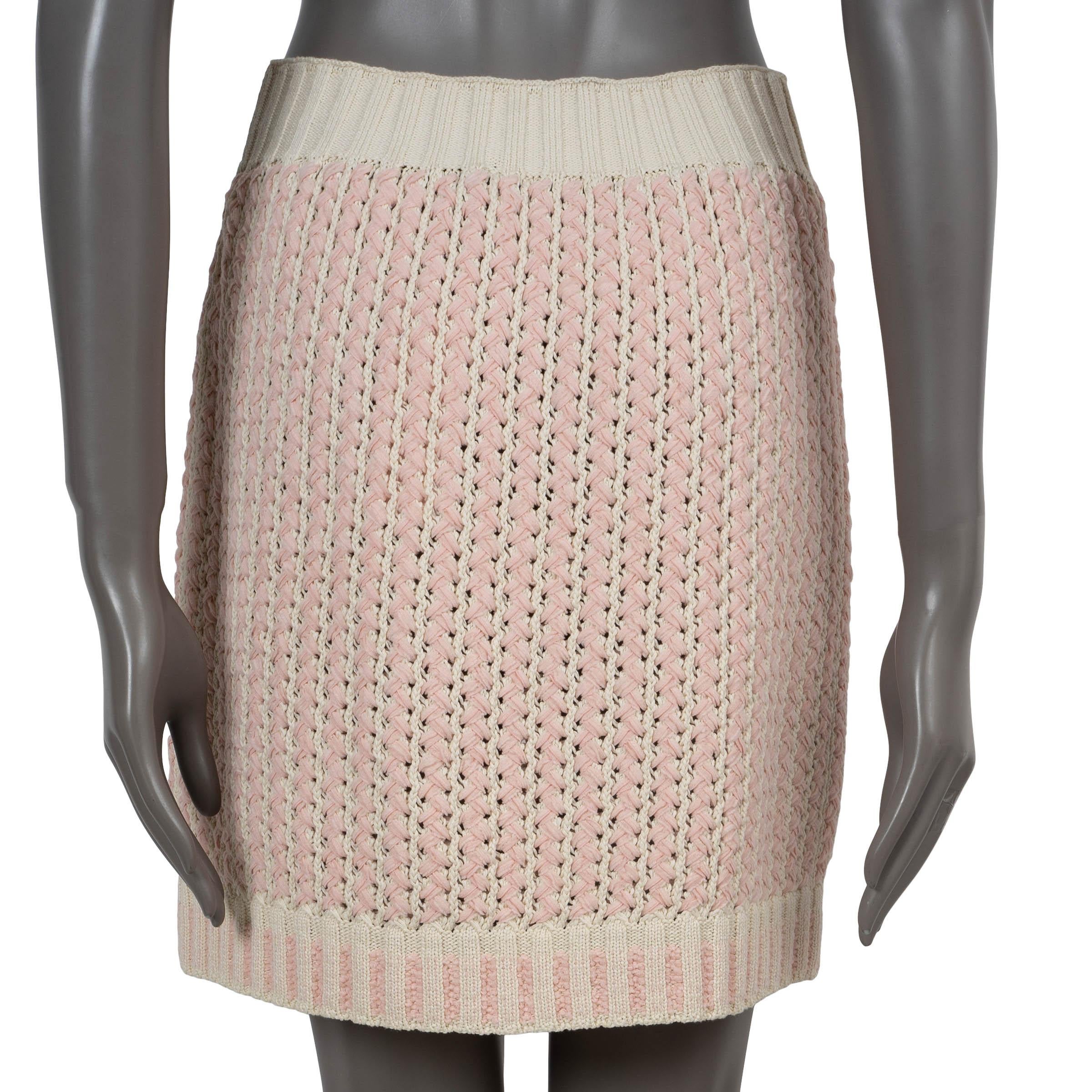 Blanc CHANEL mini jupe en coton crème et rose 2018 18P RIBBON KNIT 40 M en vente