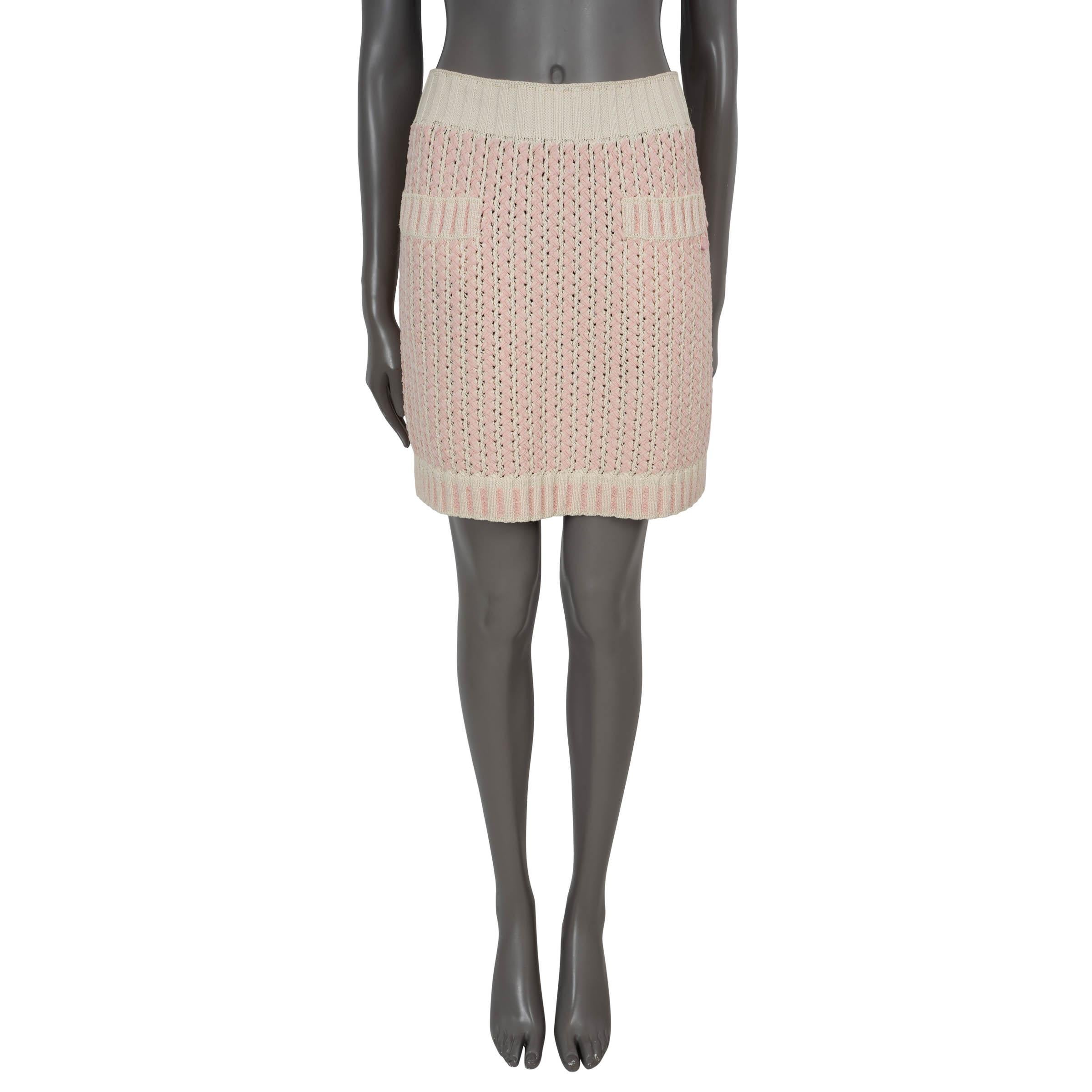 CHANEL mini jupe en coton crème et rose 2018 18P RIBBON KNIT 40 M Pour femmes en vente
