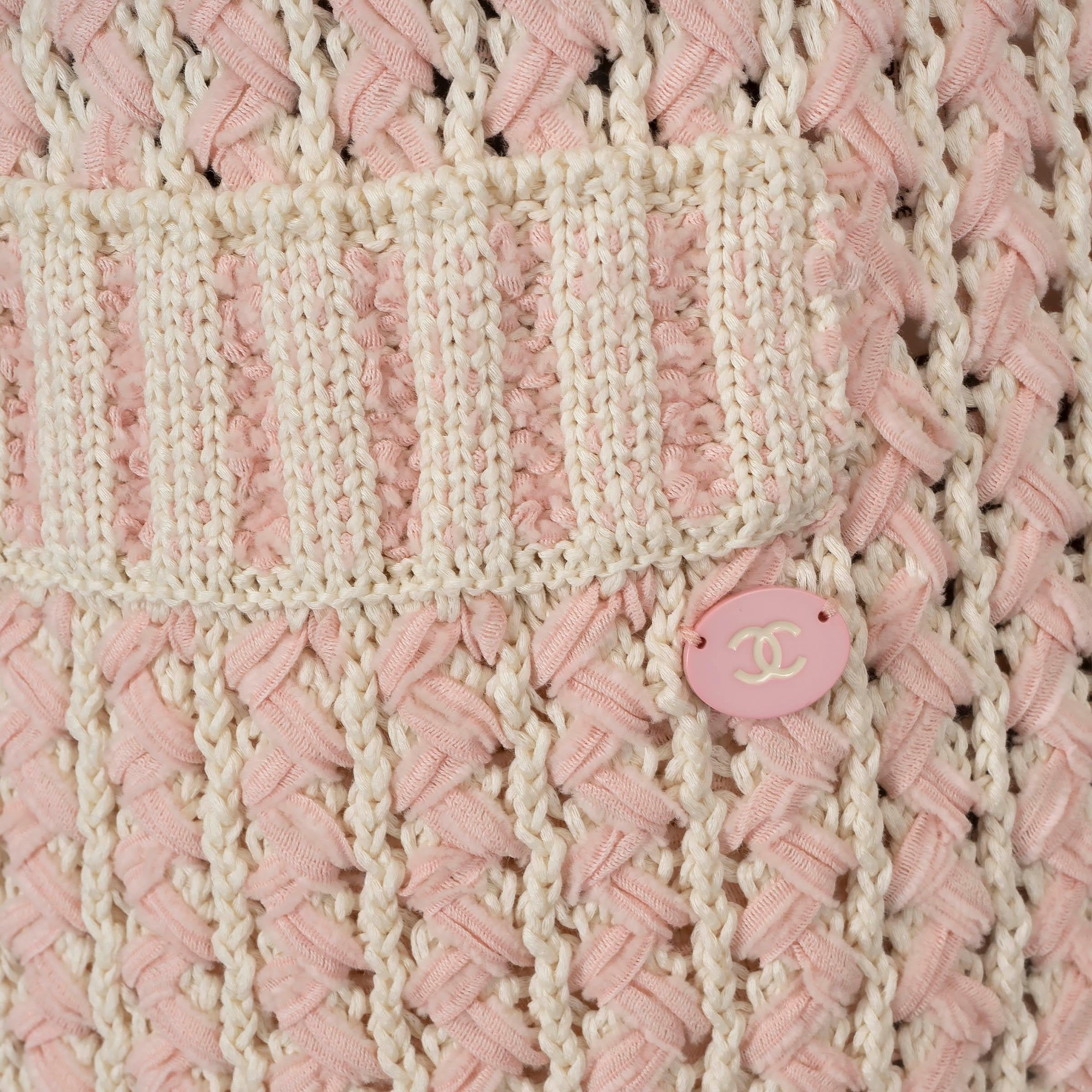 CHANEL mini jupe en coton crème et rose 2018 18P RIBBON KNIT 40 M en vente 1