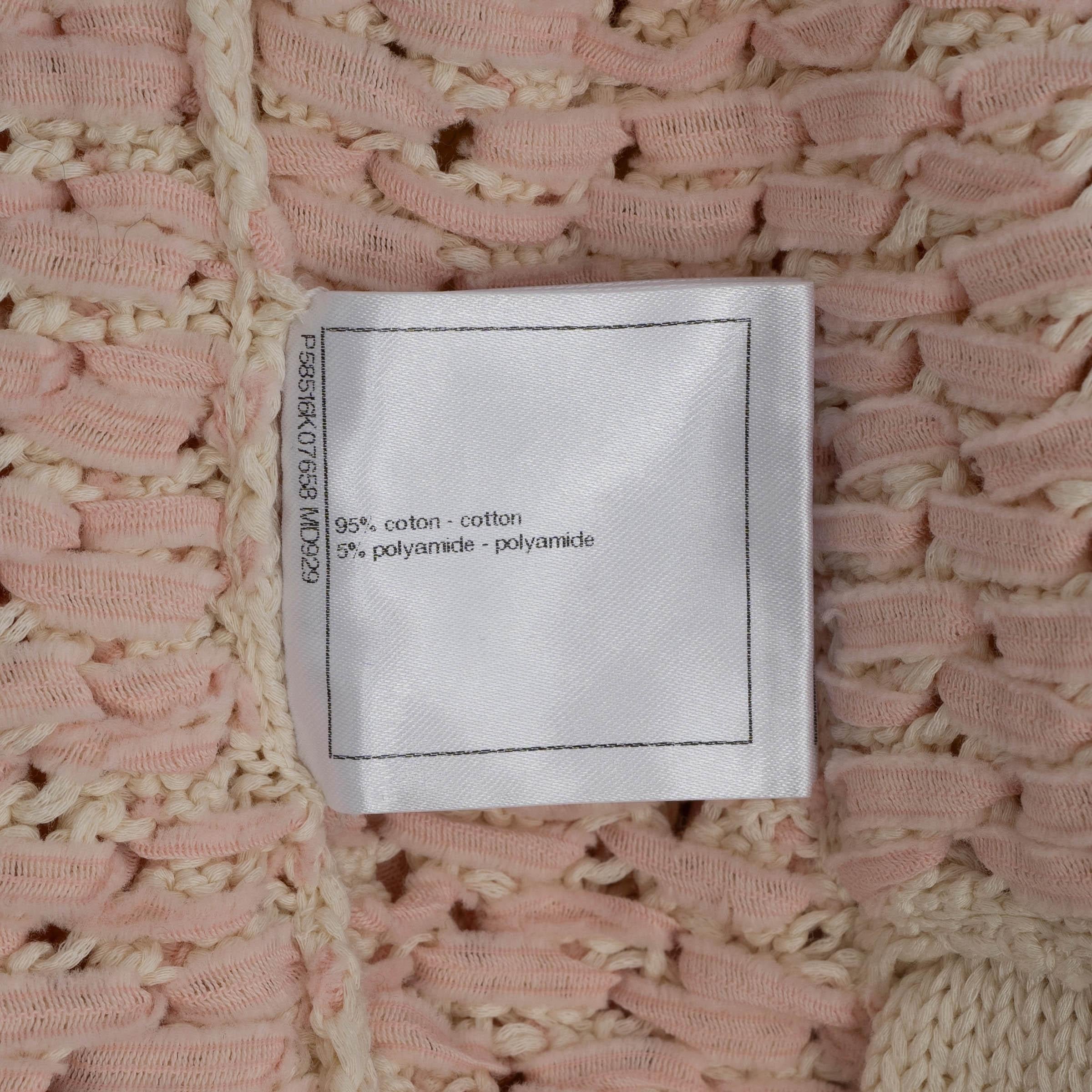 CHANEL mini jupe en coton crème et rose 2018 18P RIBBON KNIT 40 M en vente 3