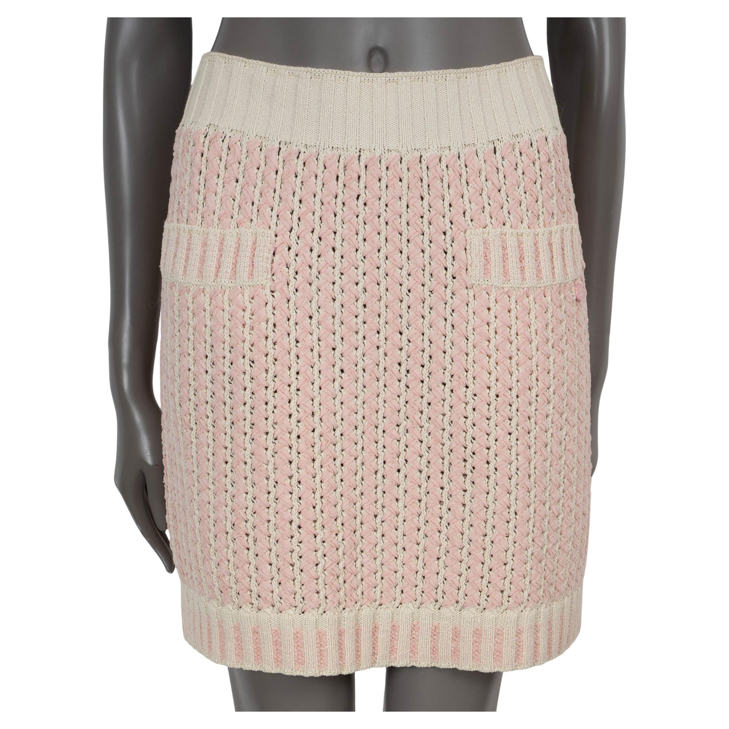 CHANEL cream & pink cotton 2018 18P RIBBON KNIT MINI Skirt 40 M