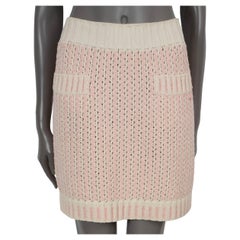 CHANEL cream & pink cotton 2018 18P RIBBON KNIT MINI Skirt 40 M