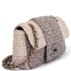CHANEL cream, pink & grey 2004 TWEED SMALL FLAP Shoulder Bag