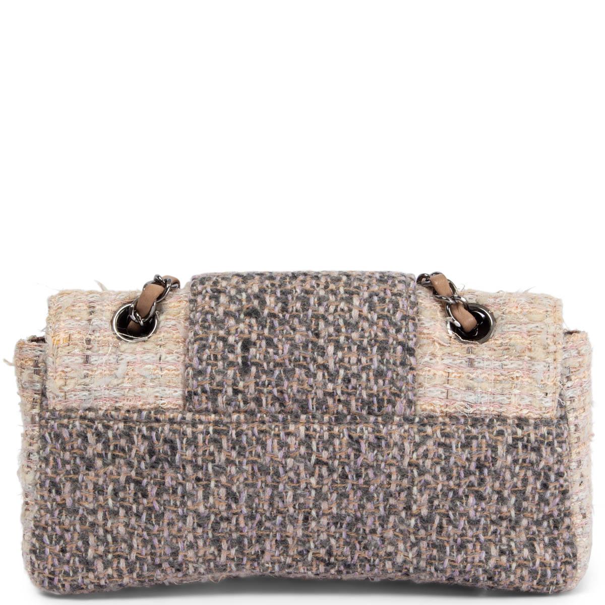 Gray CHANEL cream, pink & grey 2004 TWEED SMALL FLAP Shoulder Bag For Sale