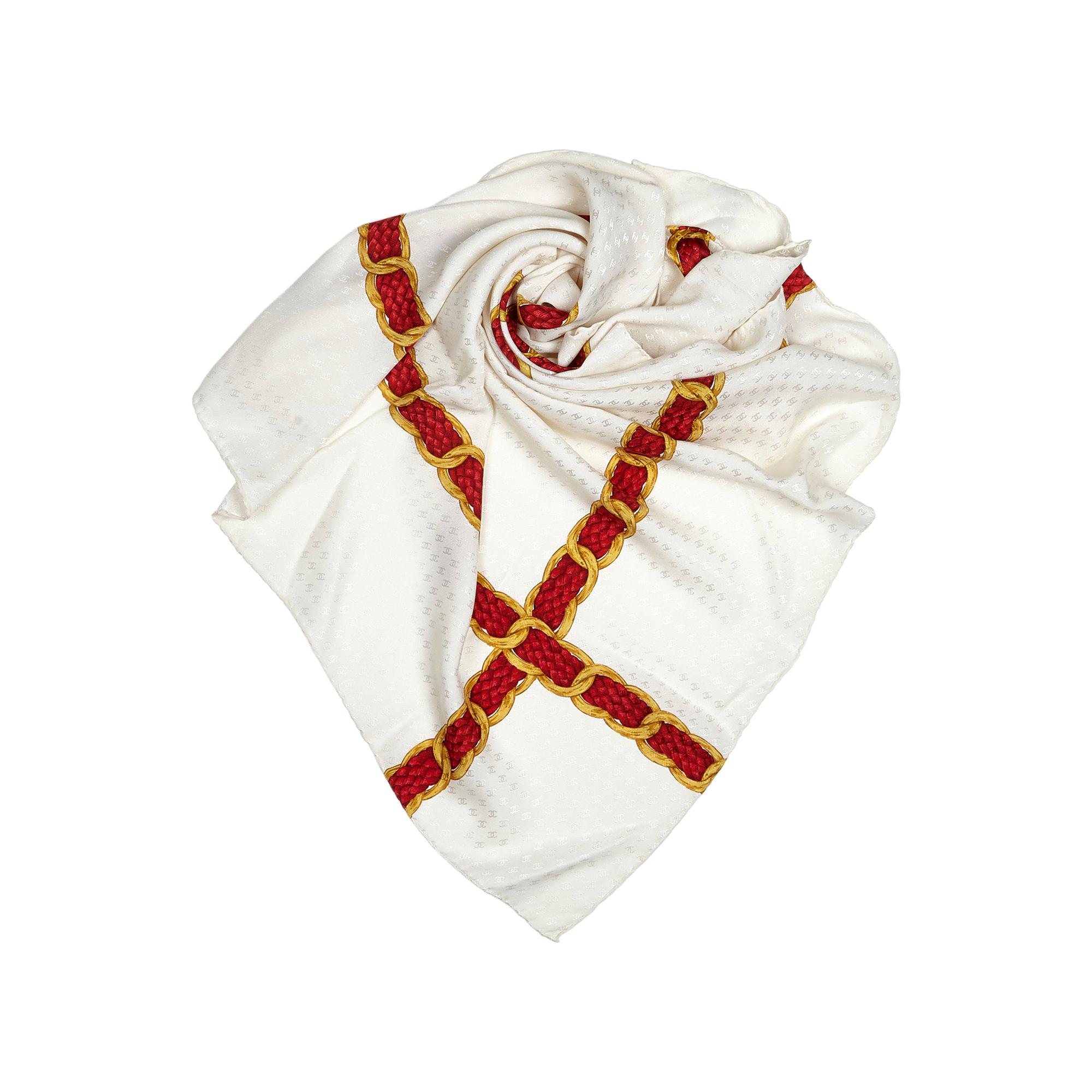 Chanel cream printed silk scarf one size