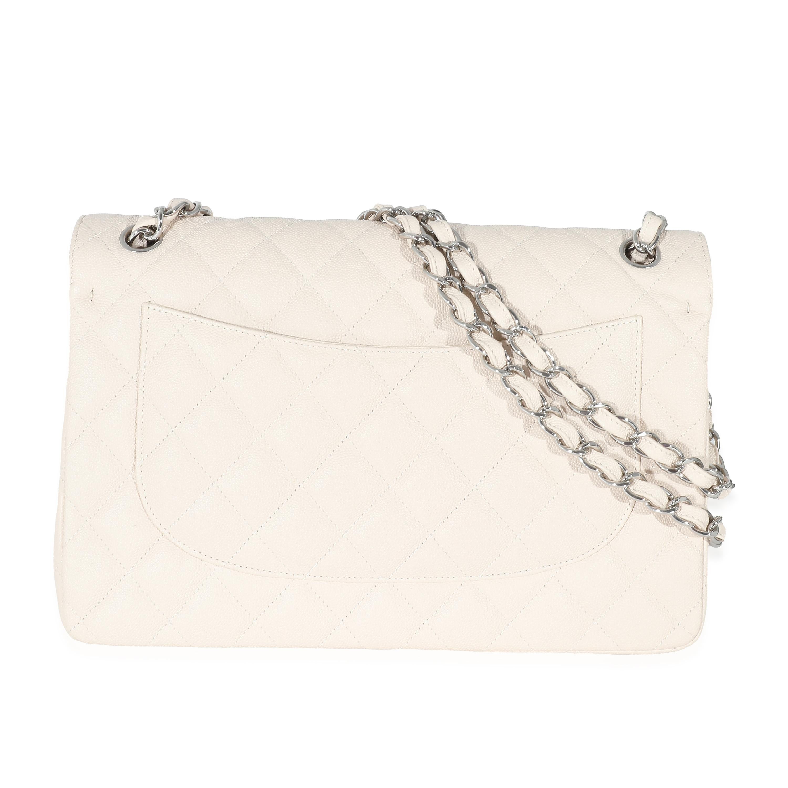 Chanel Cream Quilted Caviar Jumbo Classic Double Flap Bag In Excellent Condition In New York, NY