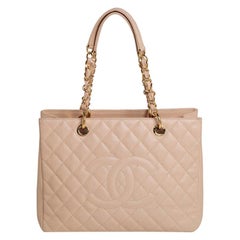 Chanel Cream Quilted Caviar Leather Grand Shopper Tote