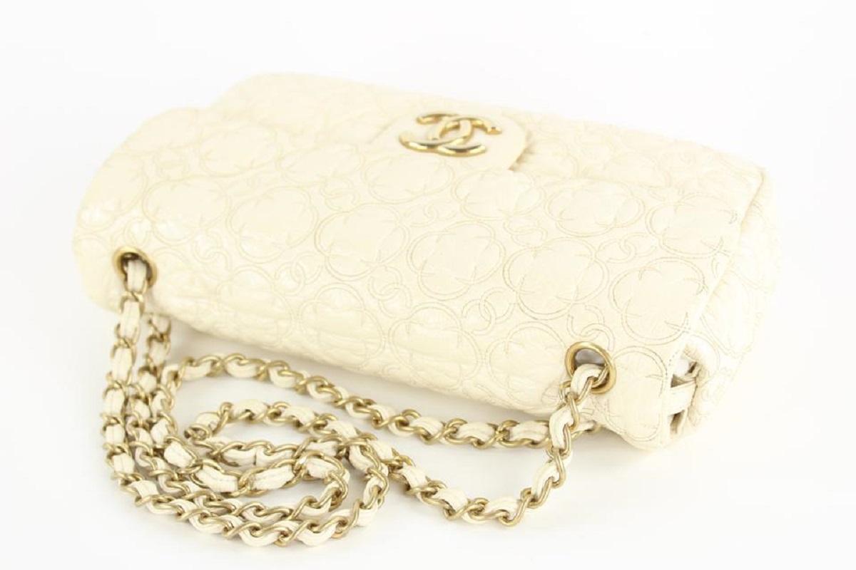 White Chanel Cream Quilted Flower Embossed Medium Gold Chain Flap Bag 862116