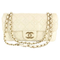Vintage Chanel Cream Quilted Flower Embossed Medium Gold Chain Flap Bag 862116