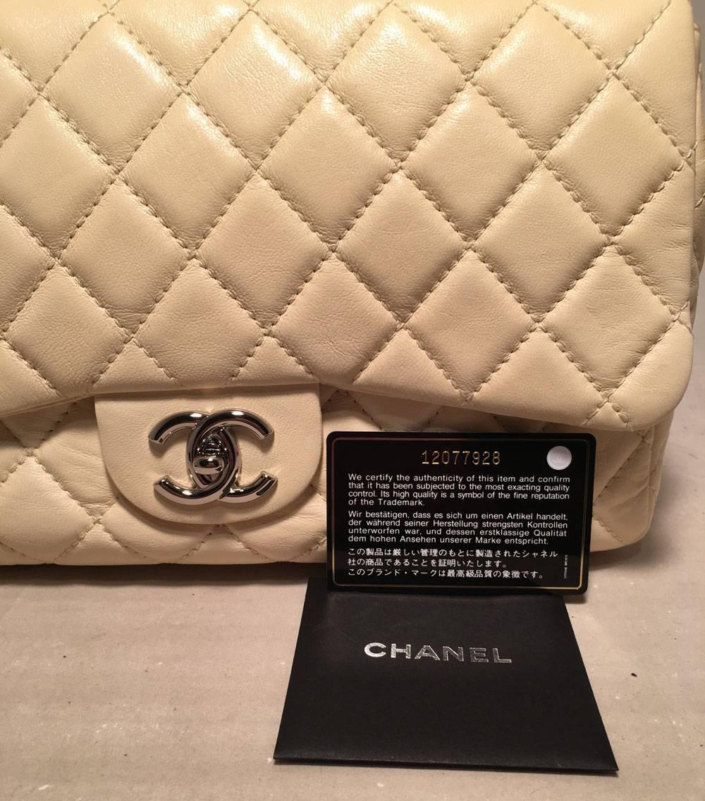 Women's Chanel Cream Quilted Leather Classic Flap Shoulder Bag
