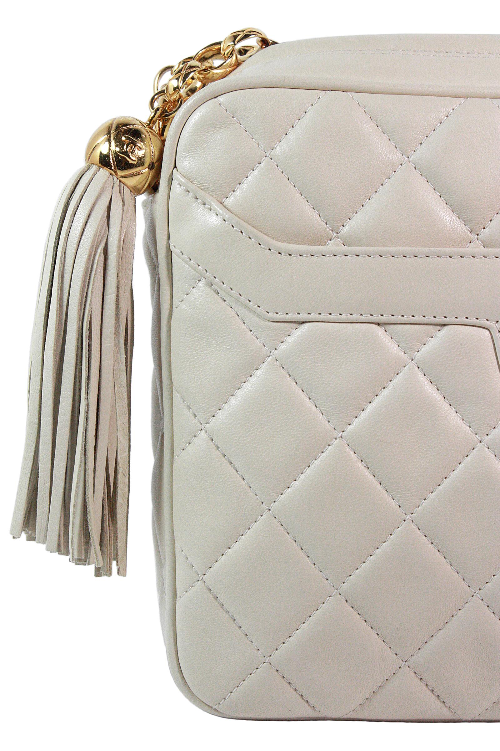 Beige Chanel Cream Quilted Leather Crossbody Bag For Sale