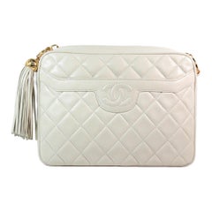 Vintage Chanel Cream Quilted Leather Crossbody Bag