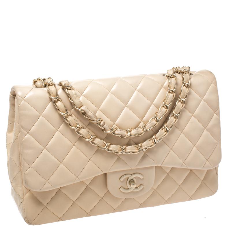 Chanel Cream Quilted Leather Jumbo Classic Single Flap Bag 2
