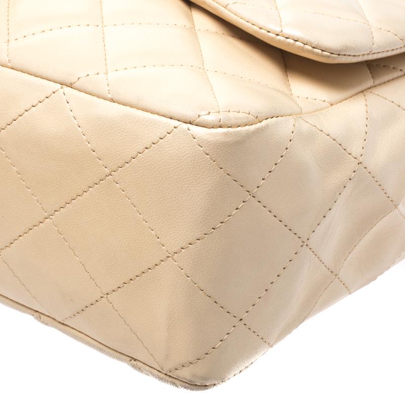 Chanel Cream Quilted Leather Jumbo Classic Single Flap Bag 3