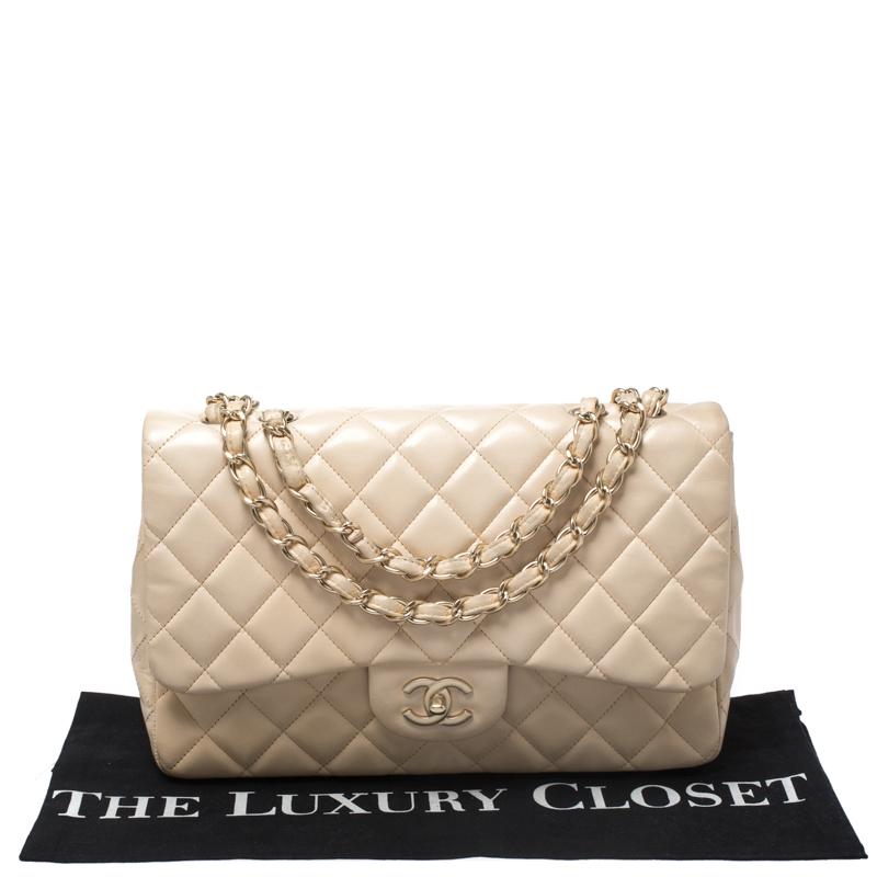 Chanel Cream Quilted Leather Jumbo Classic Single Flap Bag 4