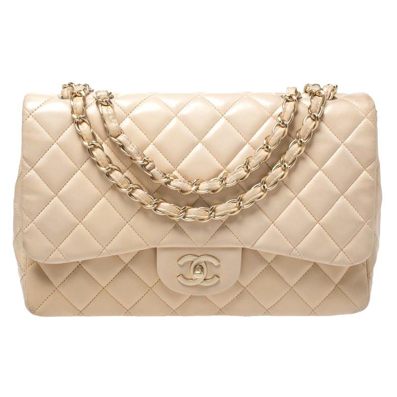 Chanel Cream Quilted Leather Jumbo Classic Single Flap Bag