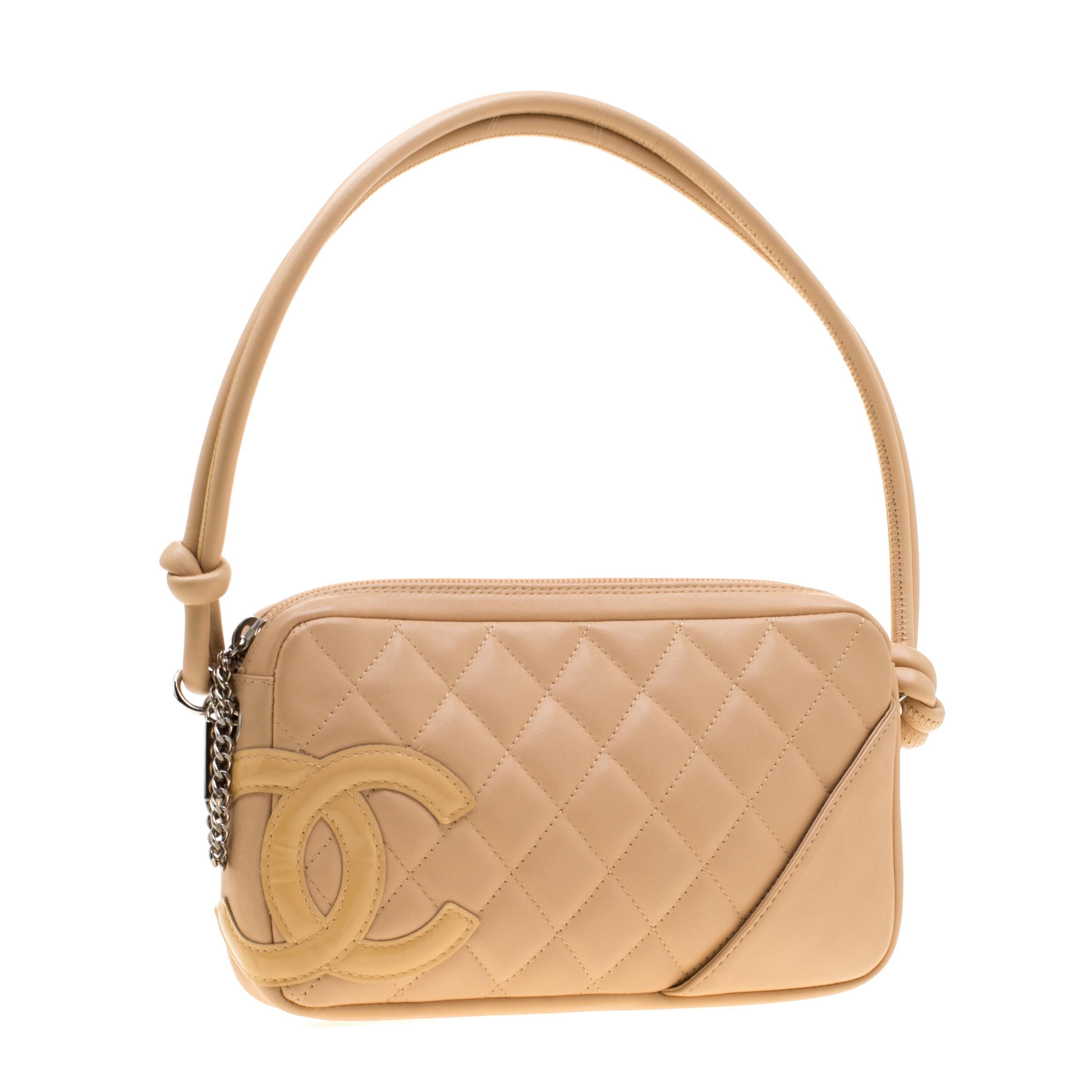 Brown Chanel Cream Quilted Leather Ligne Cambon Pochette