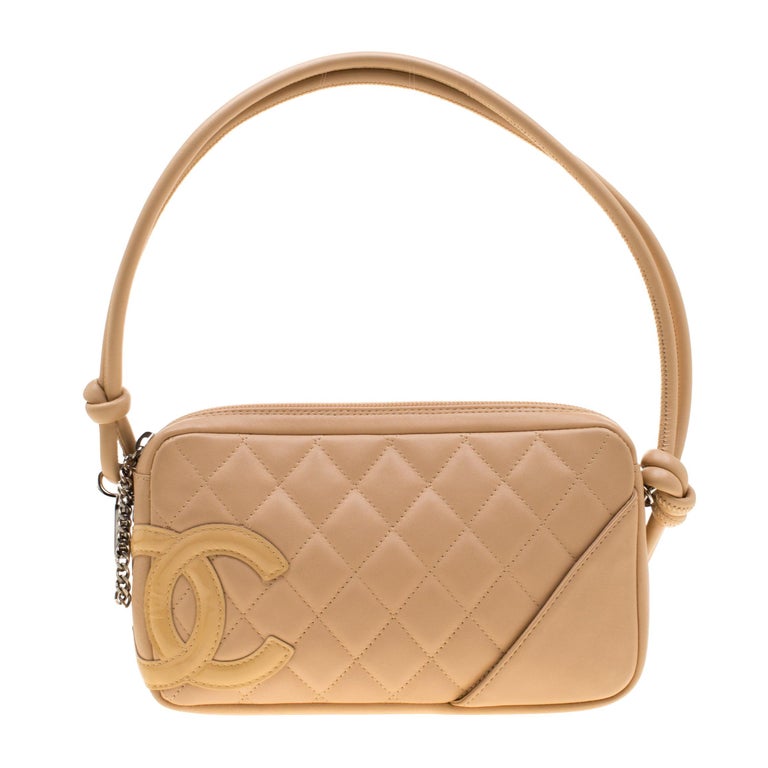 Chanel Cream Quilted Leather Ligne Cambon Pochette For Sale at 1stDibs