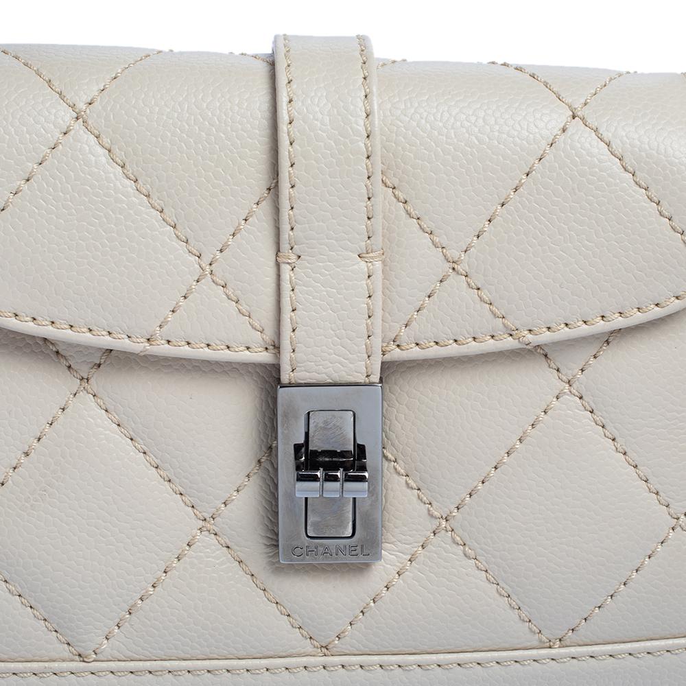 Chanel Cream Quilted Leather Mademoiselle Lock Flap Bag 4