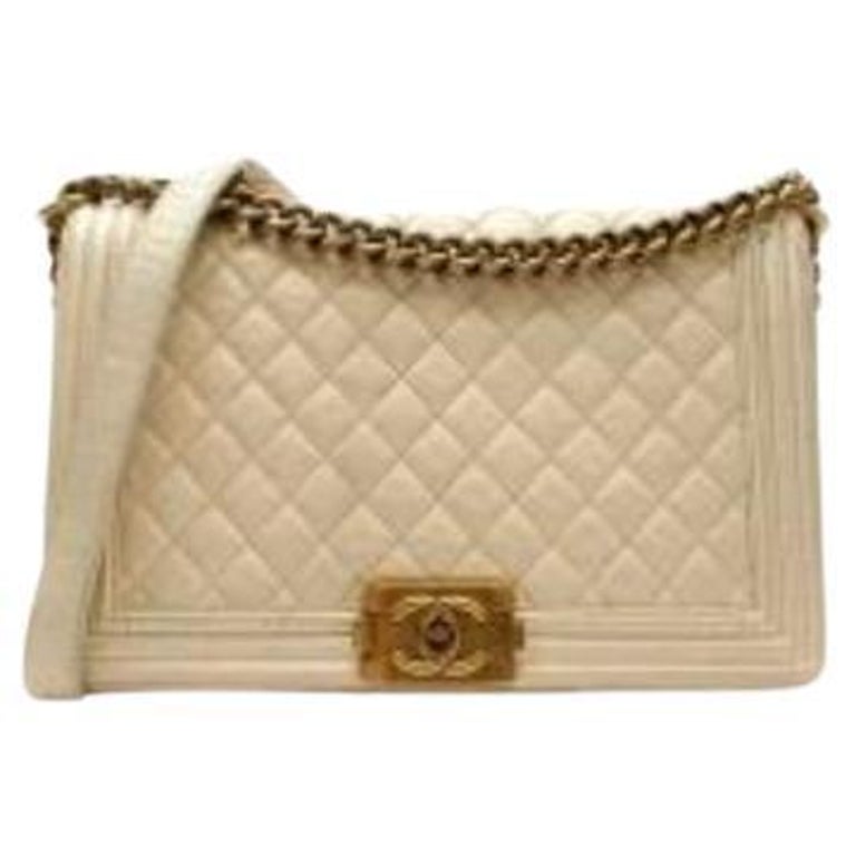 Chanel cream quilted leather medium boy flap bag For Sale at 1stDibs