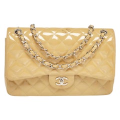 Chanel Cream Quilted Patent Leather Jumbo Classic Double Flap Bag