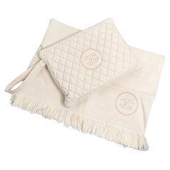 Chanel Cream Quilted Pouch & Cotton Towel Logo 2-Piece Set