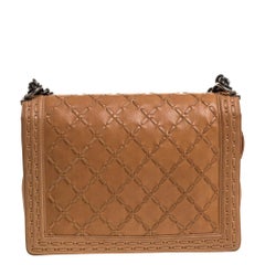 Chanel Cream Quilted Stiched Leather Large Boy Flap Bag