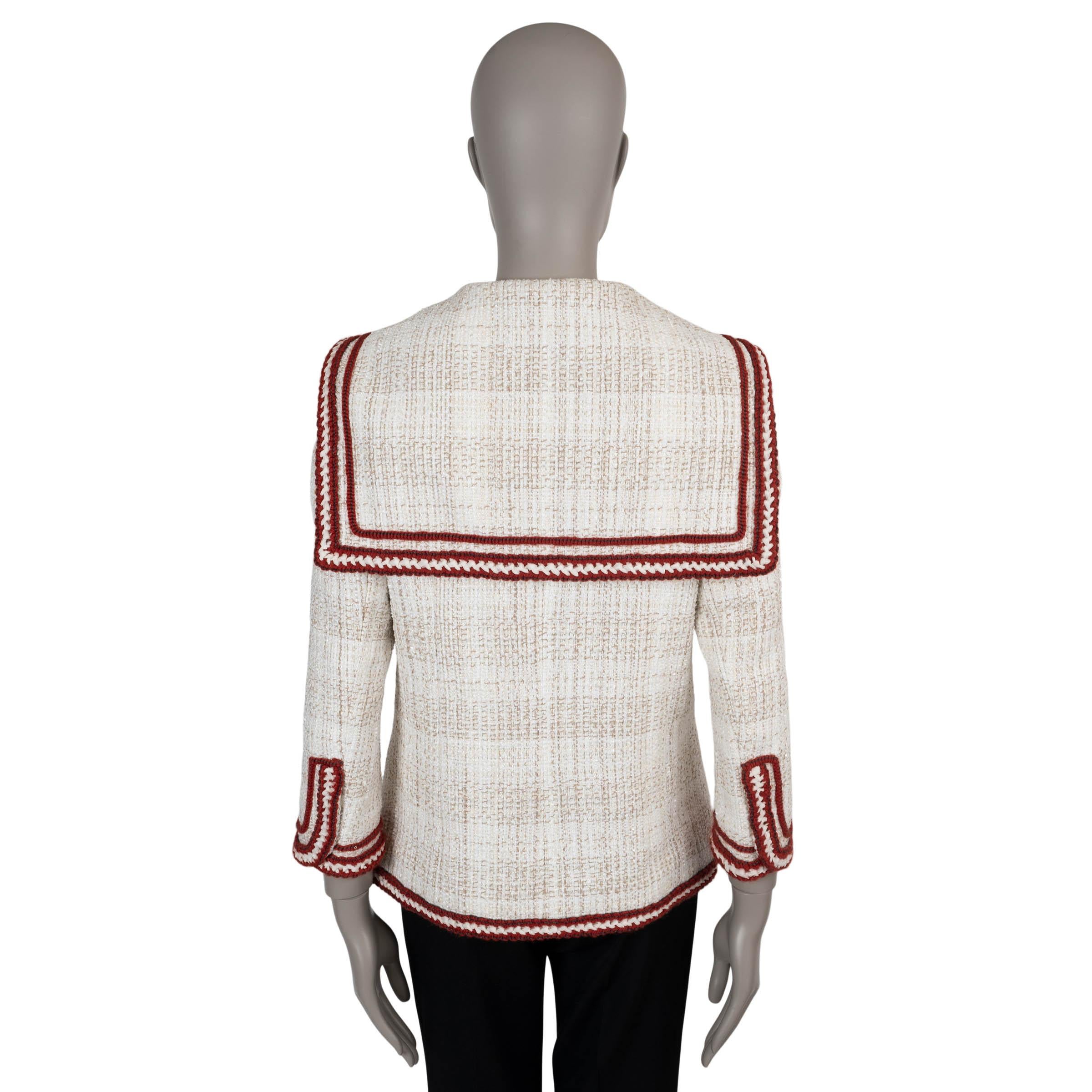 White CHANEL cream & red cotton 18A HAMBURG SALOR FLAP TWEED Coat Jacket 40 M For Sale