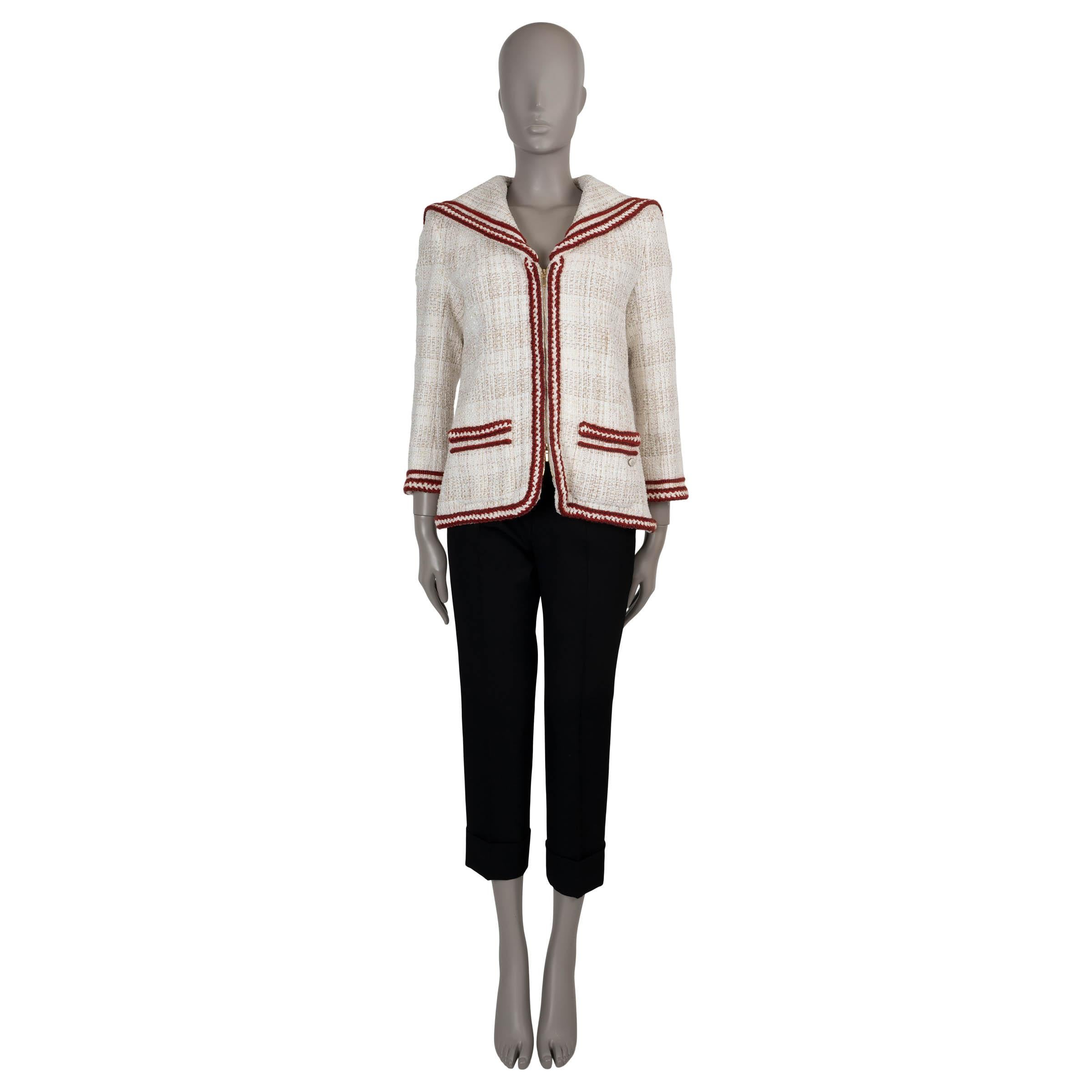 Women's CHANEL cream & red cotton 18A HAMBURG SALOR FLAP TWEED Coat Jacket 40 M For Sale