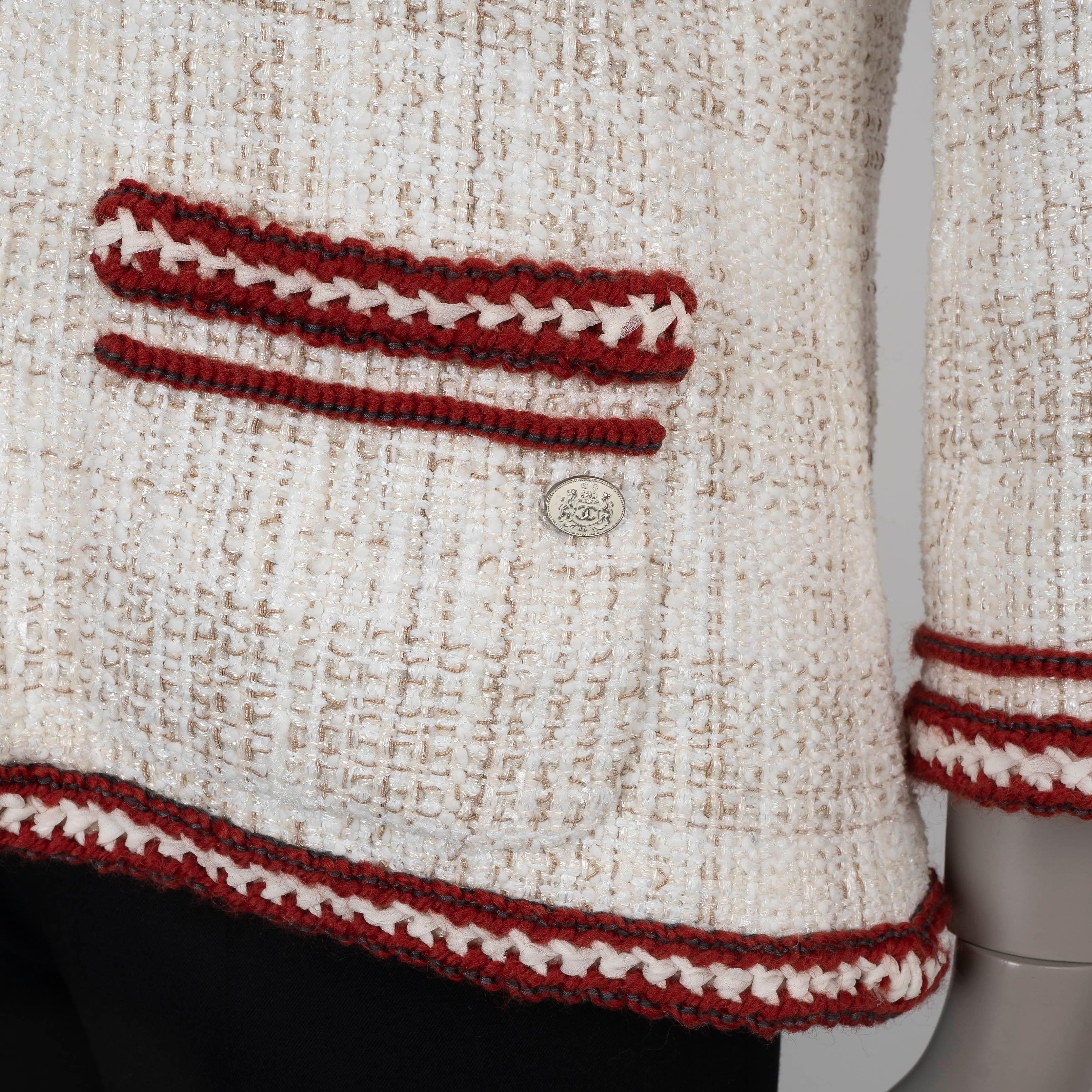 CHANEL cream & red cotton 18A HAMBURG SALOR FLAP TWEED Coat Jacket 40 M For Sale 1