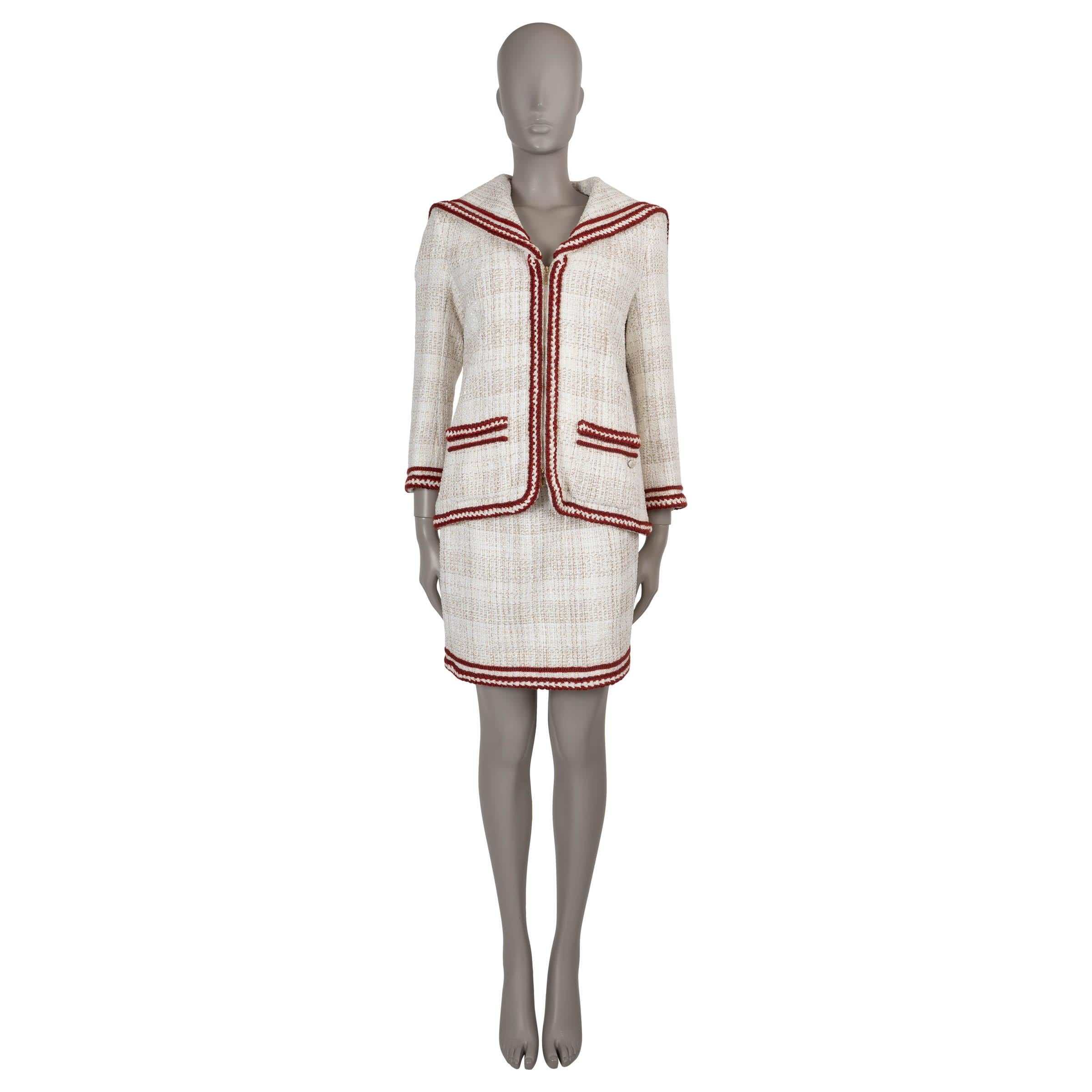CHANEL cream & red cotton 18A HAMBURG SALOR FLAP TWEED Coat Jacket 40 M For Sale 4