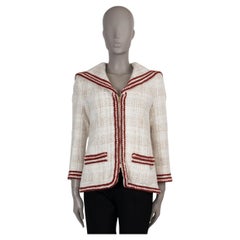 CHANEL cream & red cotton 18A HAMBURG SALOR FLAP TWEED Coat Jacket 40 M